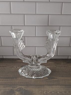 Vintage Genuine Lead Crystal Baroque Flame Arm Candelabra Candle Holder